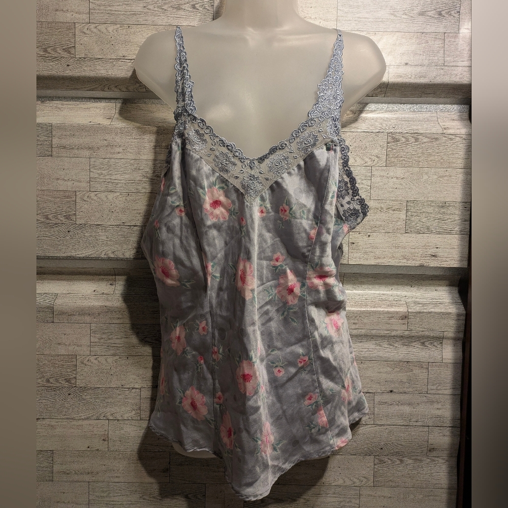 Silkscreen Floral Camisole with Lace Trim